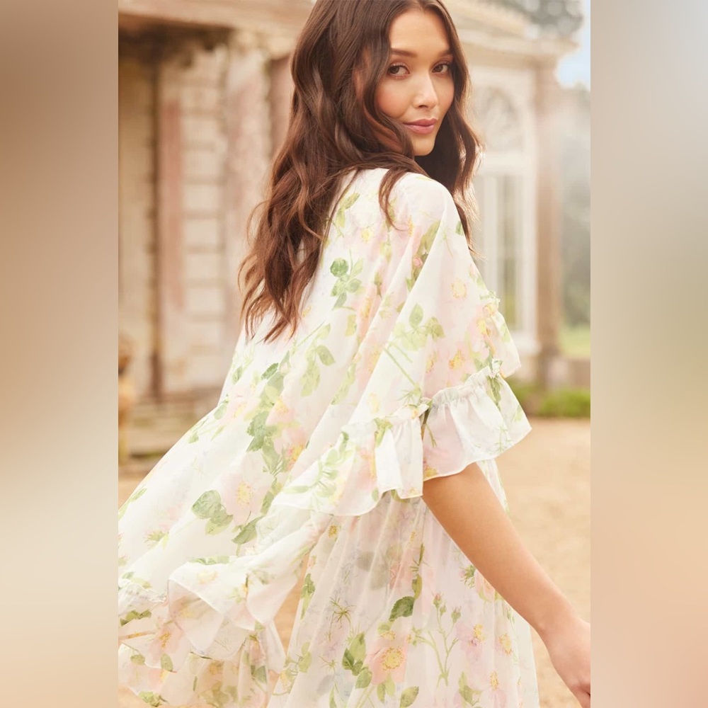 Needle & Thread White Floral Ruffle Maxi Dress with Green Accents - Picture 7 of 14